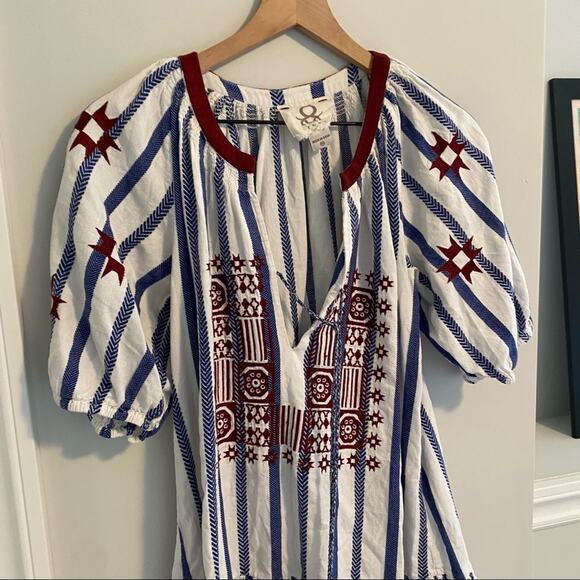 FIGUE Red White Blue Embroidered Puff Sleeve Mini Dress Medium M - Picture 14 of 14